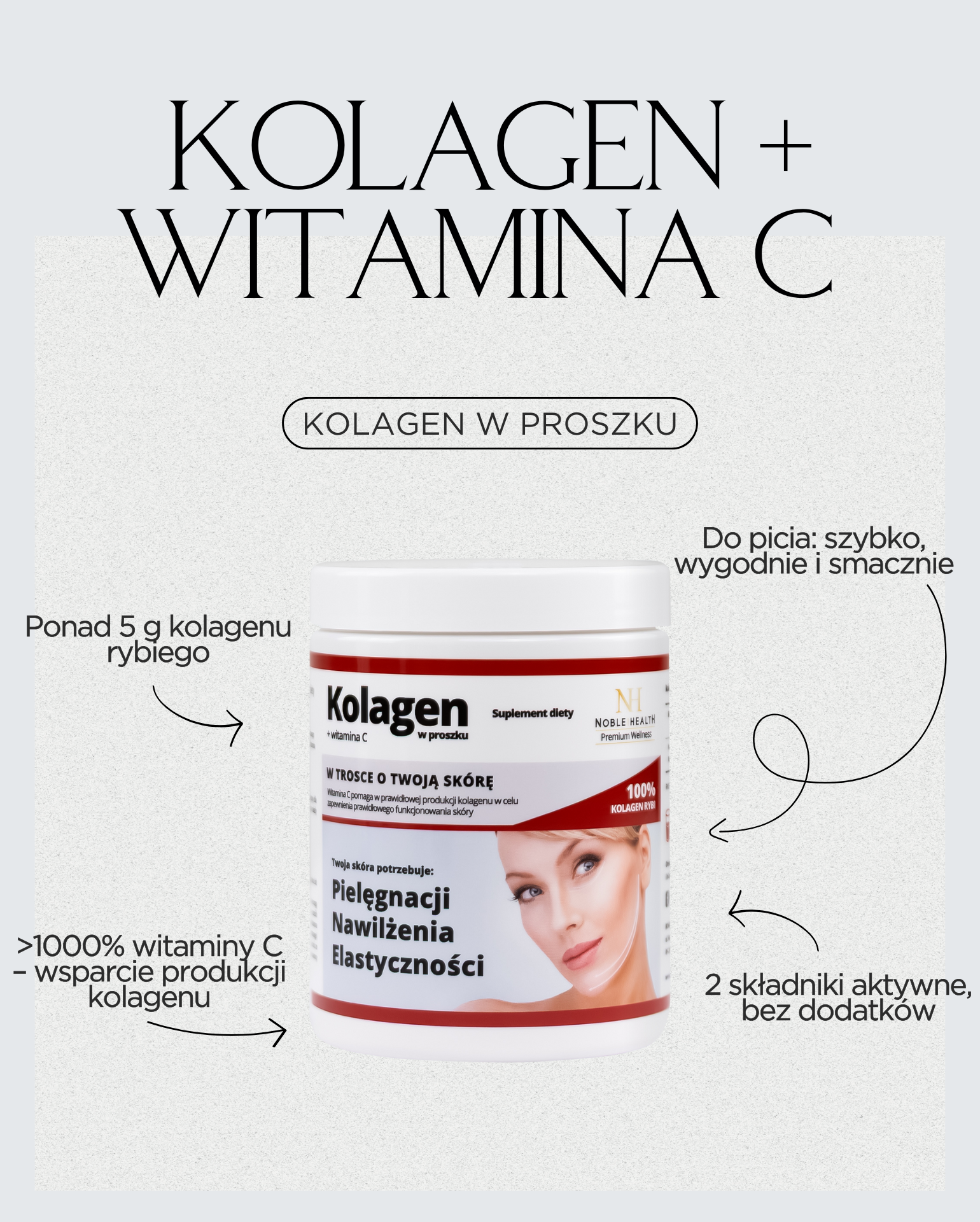 Collagene + vitamina C in polvere - Noble Health Pelle sana e bella
