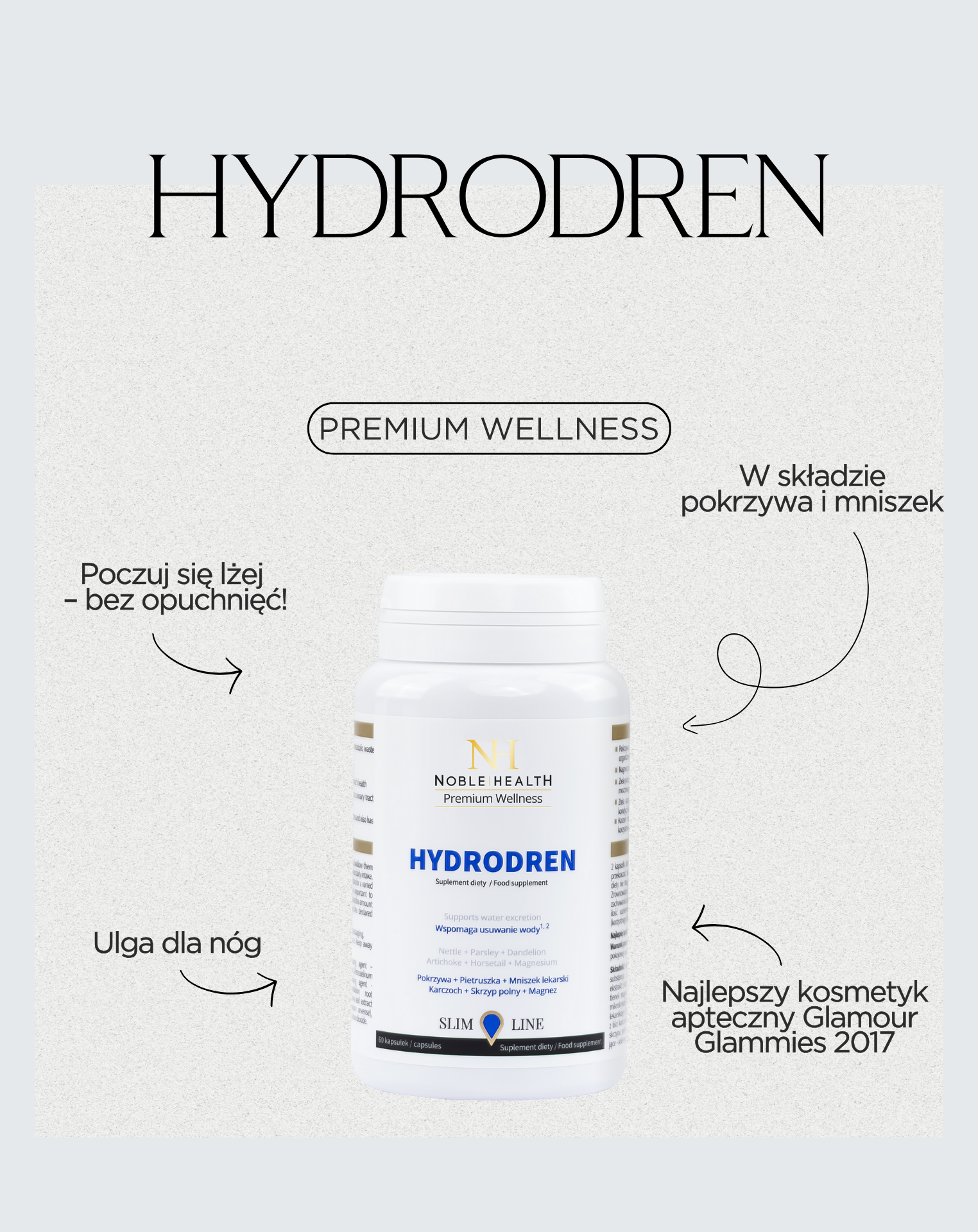 Hydrodren Noble Health Rimozione dell'acqua dal corpo riduzione 60 capsule